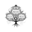 A family tree intertwined with a bookshelf, representing the importance of education and knowledge in the family tattoo design idea