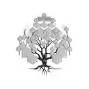 A family tree intertwined with a bookshelf, representing the importance of education and knowledge in the family tattoo design idea