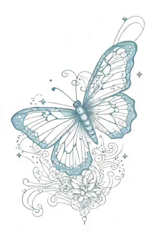 blue butterfly , illuminati and sparkle stars tattoo design idea