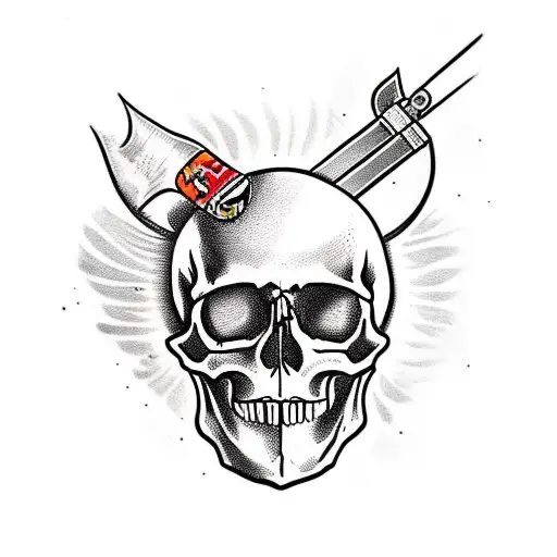 skull with a switchblade stuck in the top of his head  tattoo design idea