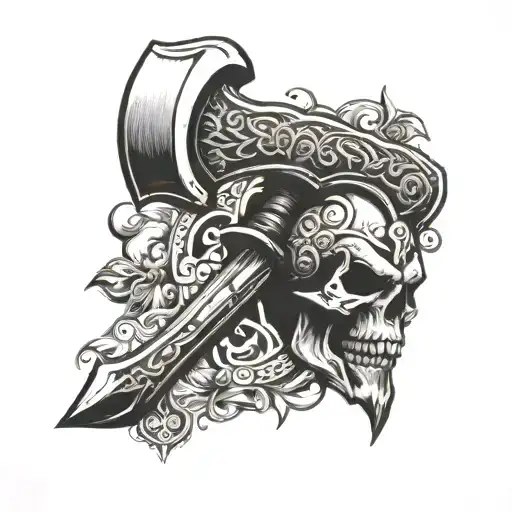 viking axe with skull as the axe head tattoo design idea