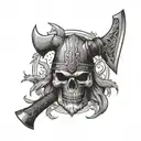 viking axe with skull as the axe head tattoo design idea