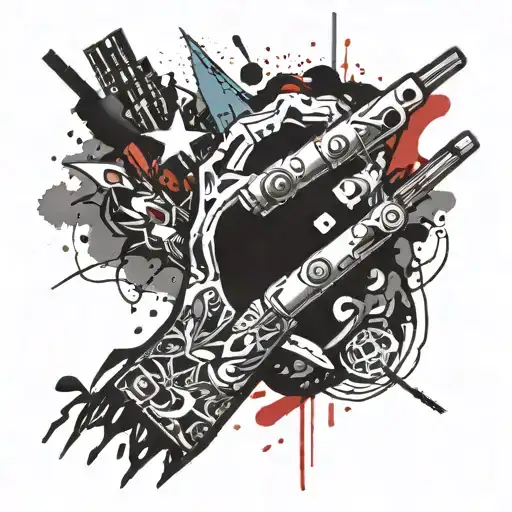 simple outline design of a switchblade falling and piercing a hand tattoo design idea