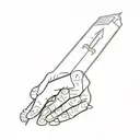 tattoo outline design of a switchblade falling and piercing a hand tattoo design idea