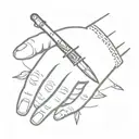 tattoo outline design of a switchblade falling and piercing a hand tattoo design idea