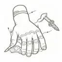 tattoo outline design of a switchblade falling and piercing a hand tattoo design idea