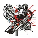 simple outline design of a switchblade falling and piercing a hand tattoo design idea