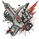 simple outline design of a switchblade falling and piercing a hand tattoo design idea