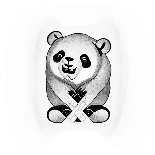 A cross made up of bamboo shoots with a panda resting on top, along with the name Lee tattoo design idea
