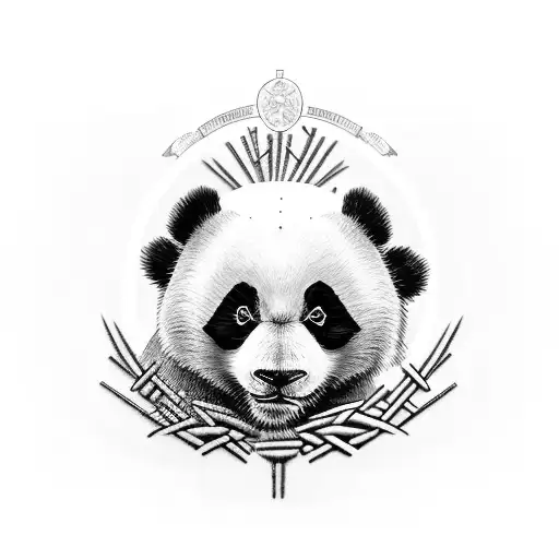 A cross made up of bamboo shoots with a panda resting on top, along with the name Lee tattoo design idea