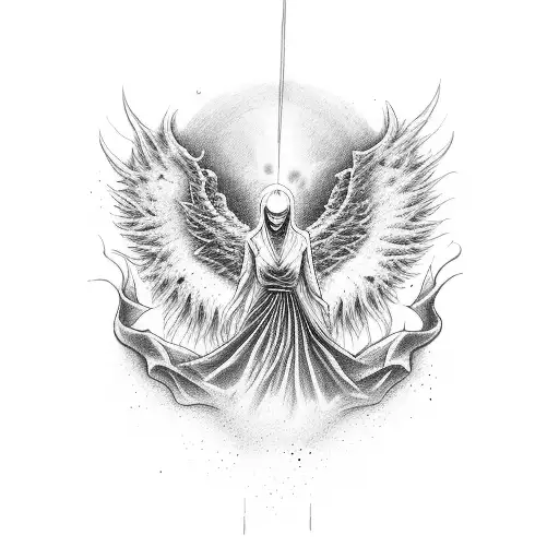 " impact not impress " qoute with a angel hugging devil tattoo design idea