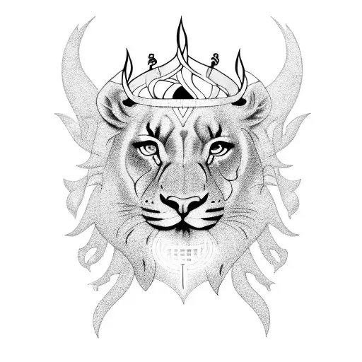 A Leo goddess holding a torch, symbolizing strength and wisdom tattoo design idea