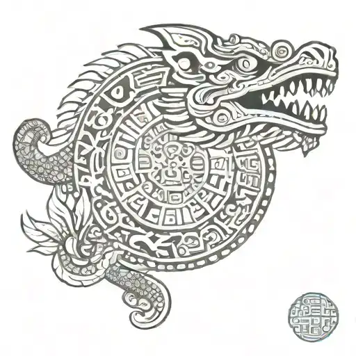 feathered serpent around mayan calendar tattoo design idea