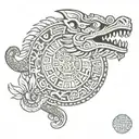 feathered serpent around mayan calendar tattoo design idea