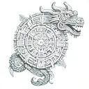 feathered serpent around mayan calendar tattoo design idea