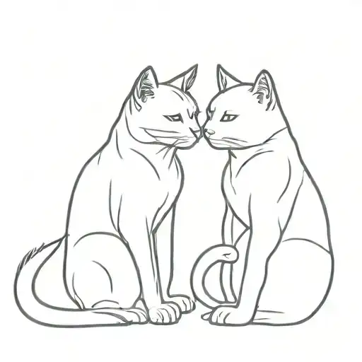 2 male cats ,just lines without color, mini tattoo tattoo design idea