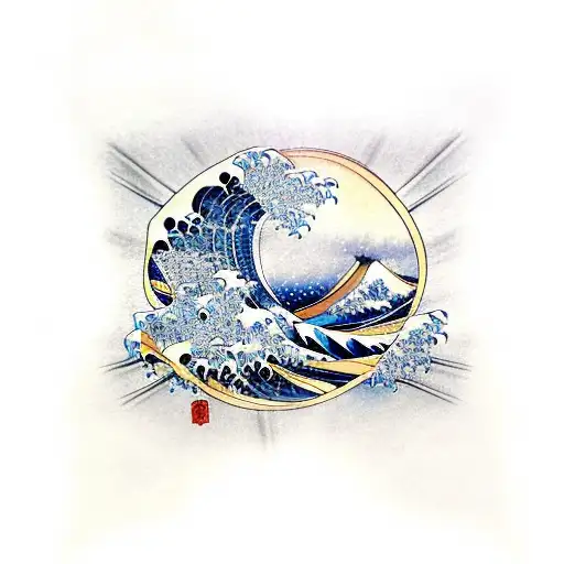 shuriken great wave tattoo design idea