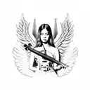 Angel mujer tocando el violín rodeada por partituras musicales incluso en las alas  tattoo design idea