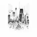 chicago skyline with bears and cubbies tattoo design idea