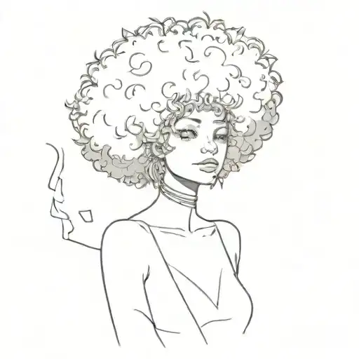 Soft anime girl with big Afro like the crown of a tree tattoo design idea