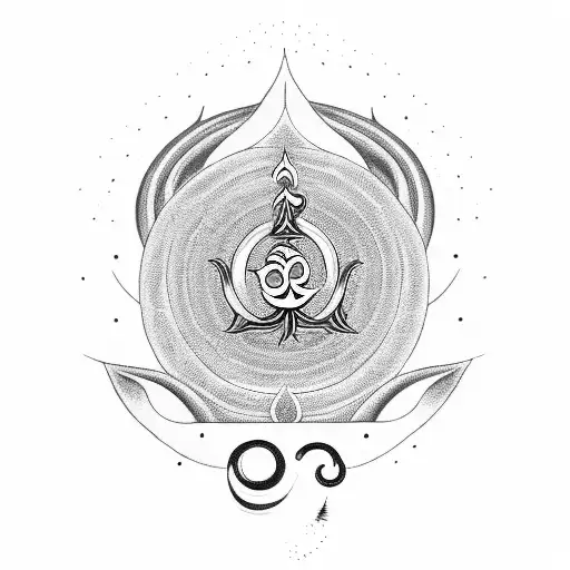 om with a trident on in background with slogan om namah parvati patah har har mahadev tattoo design idea