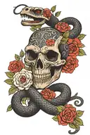 snake, flowers, ram skull tattoo design idea