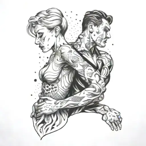 woman stabs her man tattoo design idea