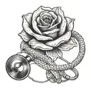 A stethoscope intertwined with a delicate rose, symbolizing empathy and compassion towards patients and their loved ones tattoo design idea
