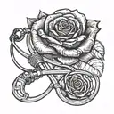A stethoscope intertwined with a delicate rose, symbolizing empathy and compassion towards patients and their loved ones tattoo design idea