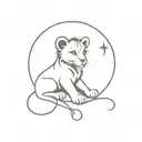 A baby lion with a crescent moon and heartbeat line wrapping around it tattoo design idea