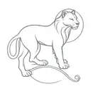 A baby lion with a crescent moon and heartbeat line wrapping around it tattoo design idea