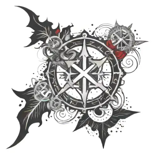 Chi rho alpha and omega symbol symbol surrouned by wreath. Chi rho symbol needs to be legible. tattoo design idea