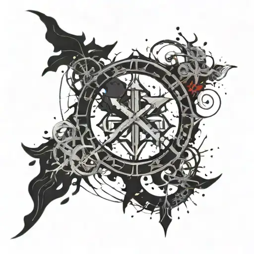 Chi rho alpha and omega symbol symbol surrouned by wreath tattoo design idea