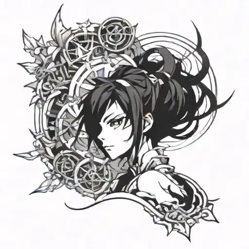 An anime-inspired tattoo featuring a powerful character symbolizing dedication and independence tattoo design idea