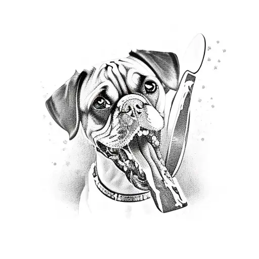 a dog with a bone in it's mouth tattoo design idea