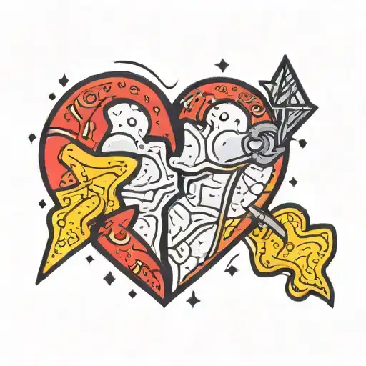 half of a broken heart shaped earring with glitter tattoo design idea