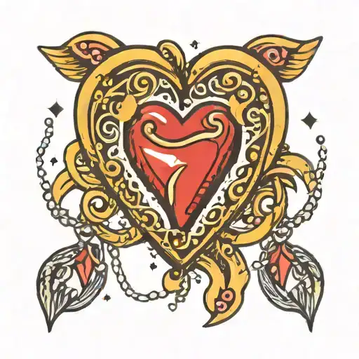 half of a heart shaped earring with glitter and chain tattoo design idea