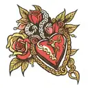 half of a heart shaped earring with glitter and chain tattoo design idea