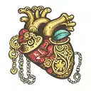 half of a heart shaped earring with glitter and chain tattoo design idea