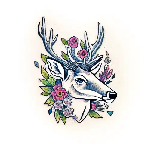 deer head made out of flowers tattoo design idea