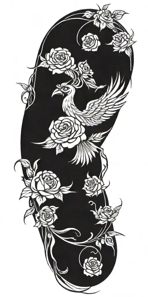 Phoenix and roses tattoo design idea