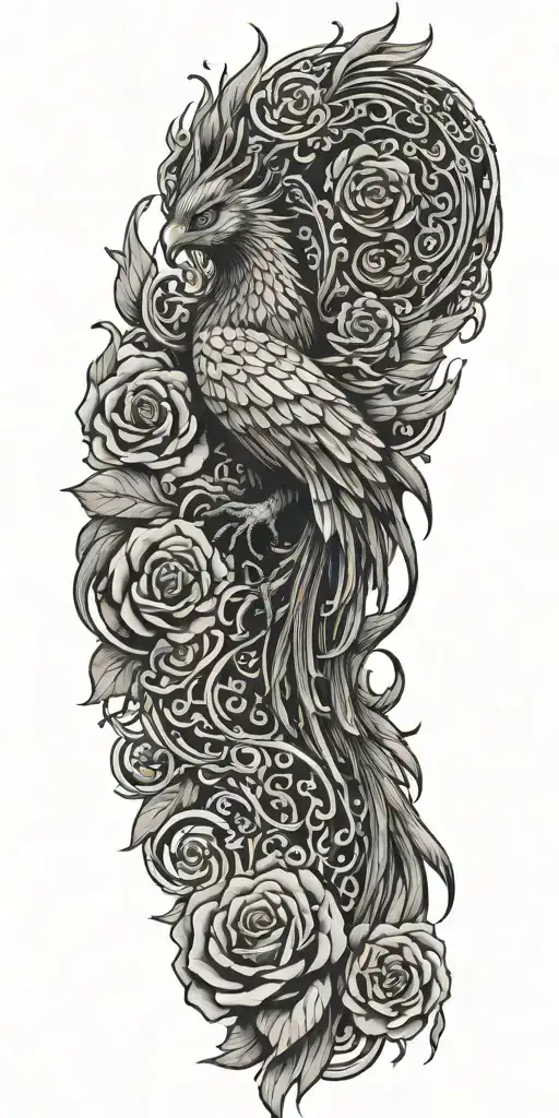 Phoenix burning and rose tattoo design idea