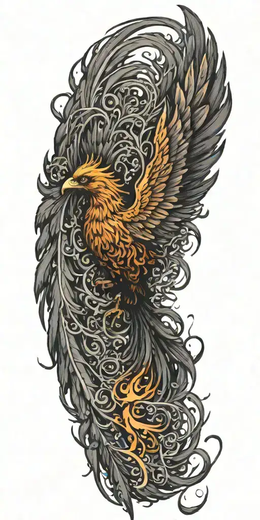 flaming Phoenix rising from ash tattoo design idea
