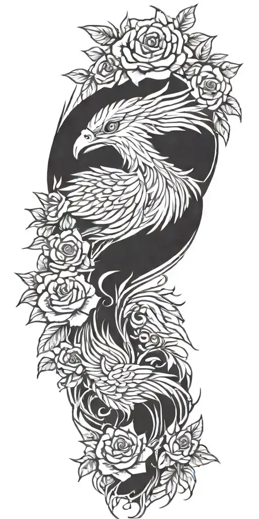 Phoenix and roses tattoo design idea