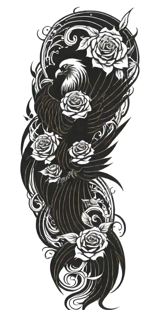 Phoenix and roses tattoo design idea