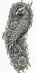 Phoenix burning snd rose tattoo design idea