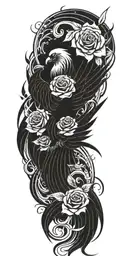 Phoenix and roses tattoo design idea