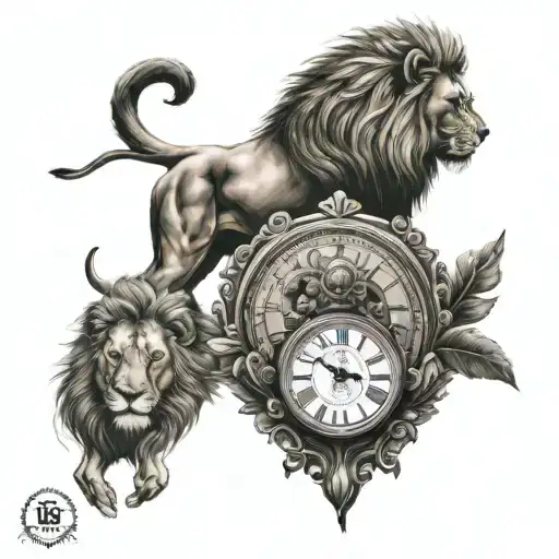 Clock and lion with Born to lose built to win tattoo design idea