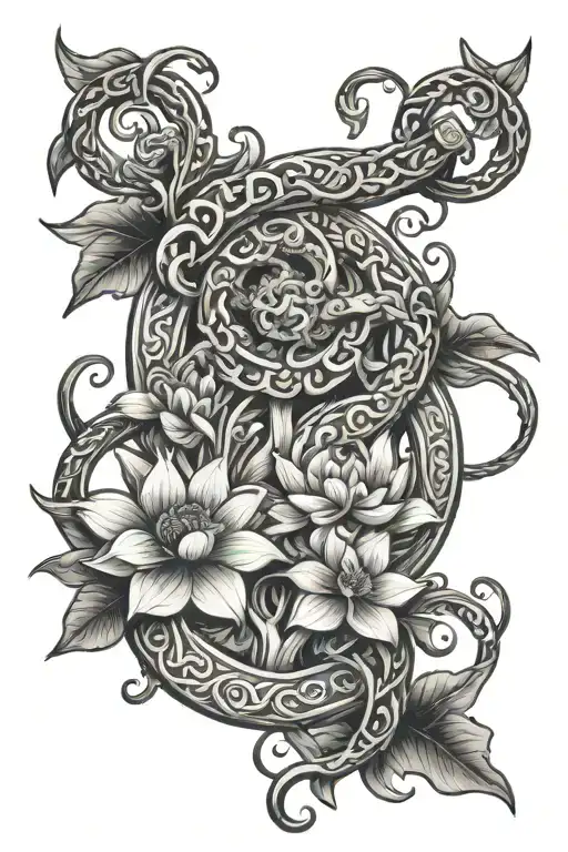 Asclepius's staff intertwined with a lotus flower tattoo design idea