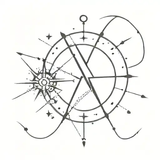 Gemini constellation with compass rose intertwined tattoo design idea